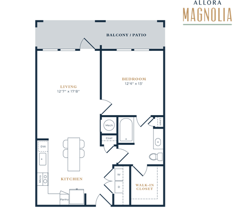 Floor plan for 1 bed, 1 bath, 815 sqft
